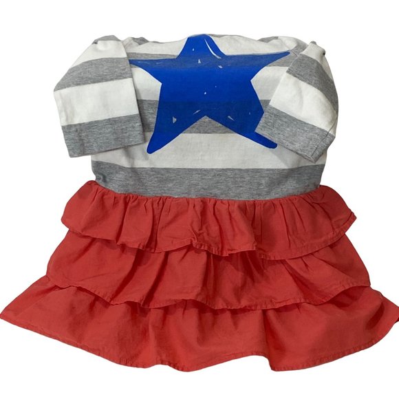 (4-116) Mini Boden Girls 2T Dress With Grey & White Stripes and a Blue Star - Picture 8 of 10